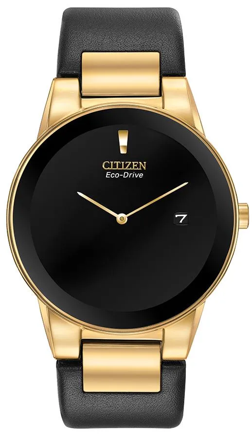 Citizen Watch Men's Eco-Drive Watch, Gold-Tone w/Black Leather Strap