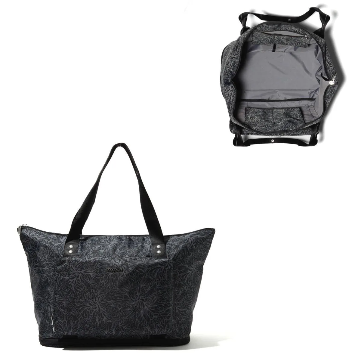 Baggallini Carryall Expandable Packable Tote Bag - Midnight Blossom Black