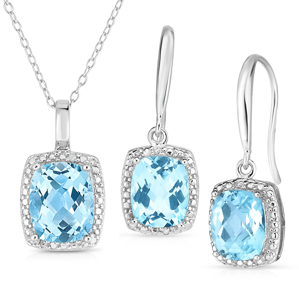 Jilco Inc Diamond & Blue Topaz Earring And Necklace Set