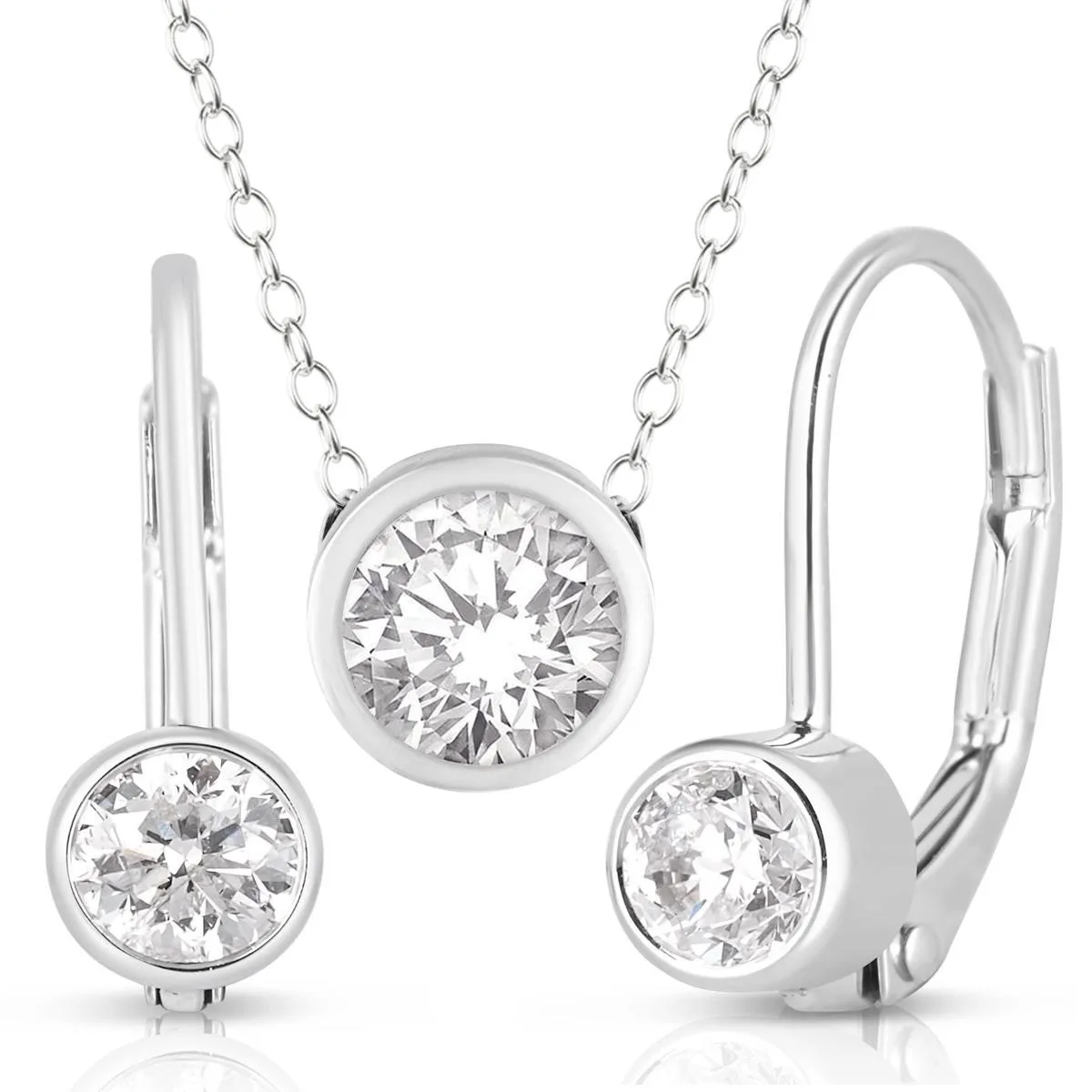 Jilco Inc Bezel Set Diamond Earrings And Necklace Set
