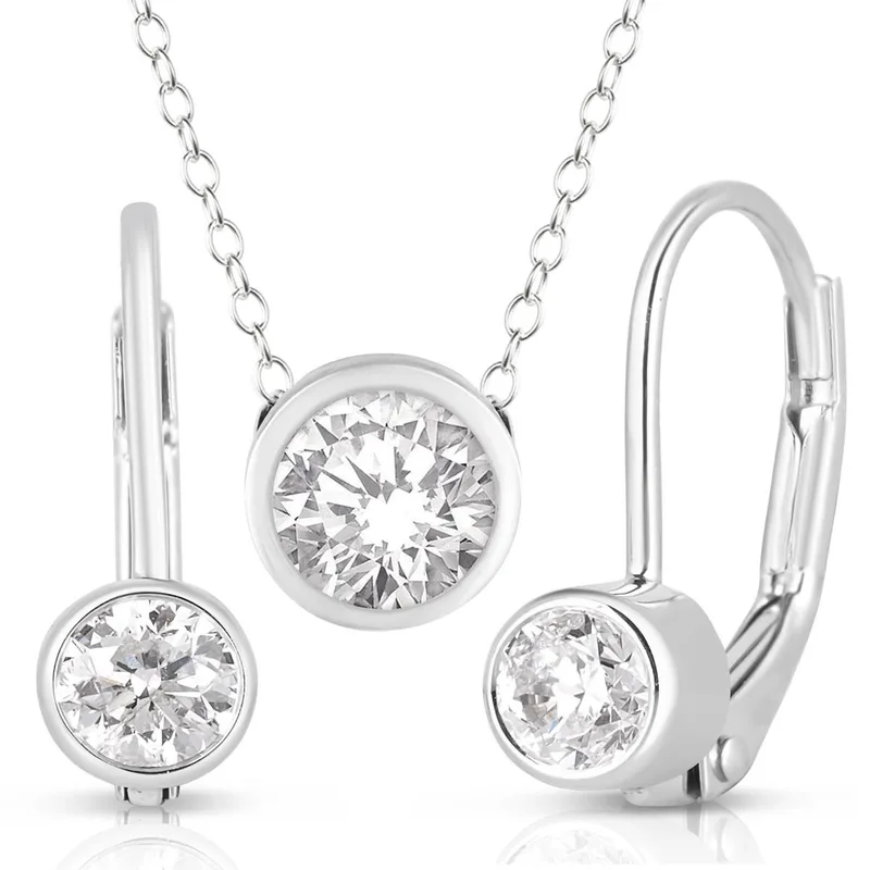 Jilco Inc Bezel Set Diamond Earrings And Necklace Set