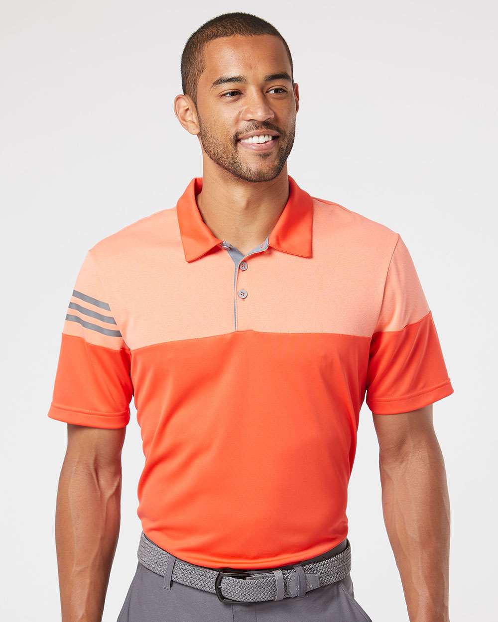 Adidas® Heathered 3-Stripes Colorblocked Polo Shirt view 3