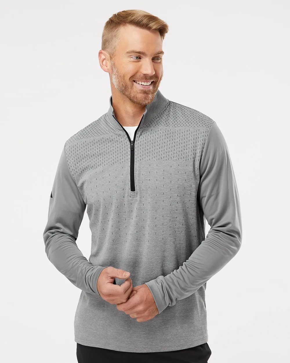 Adidas® Men's Heather Block Print Quarter Zip Pullover Shirt view 2