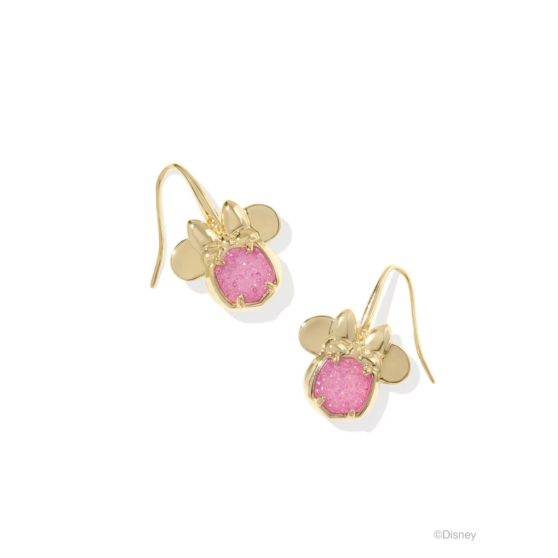 Kendra Scott Disney Gold Minnie Mouse Drop Earrings in Hot Pink Drusy