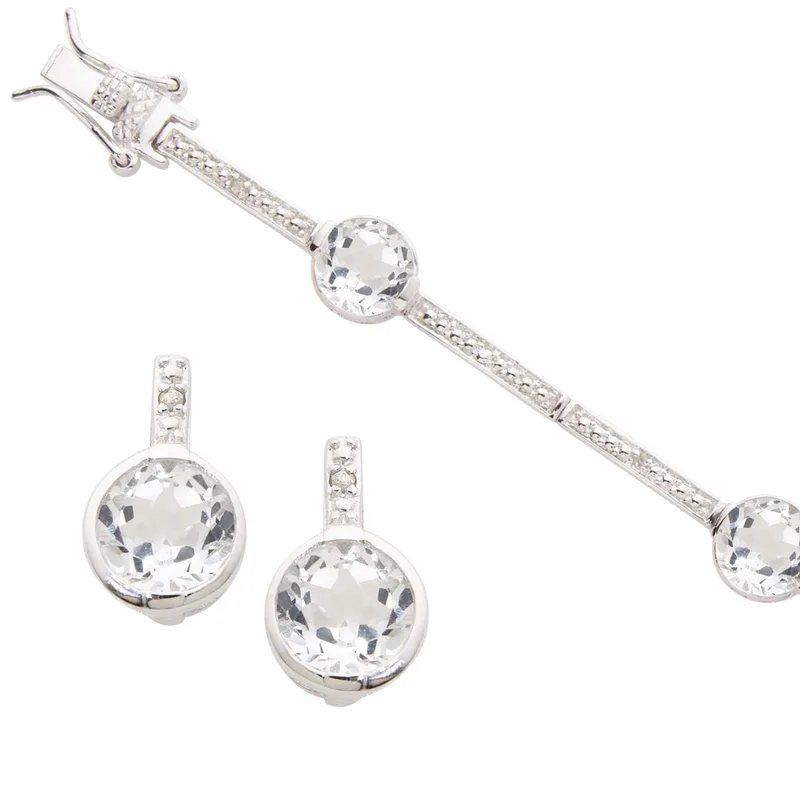 Jilco Inc White Topaz Bracelet & Earring Set