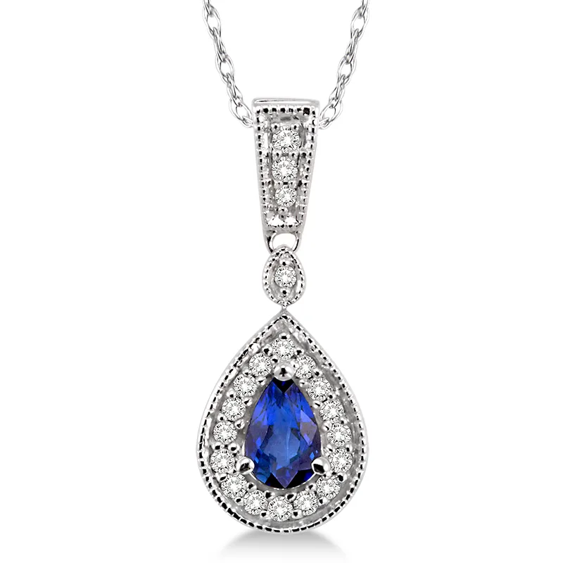 Jilco Inc Pear Diamond & Sapphire Necklace