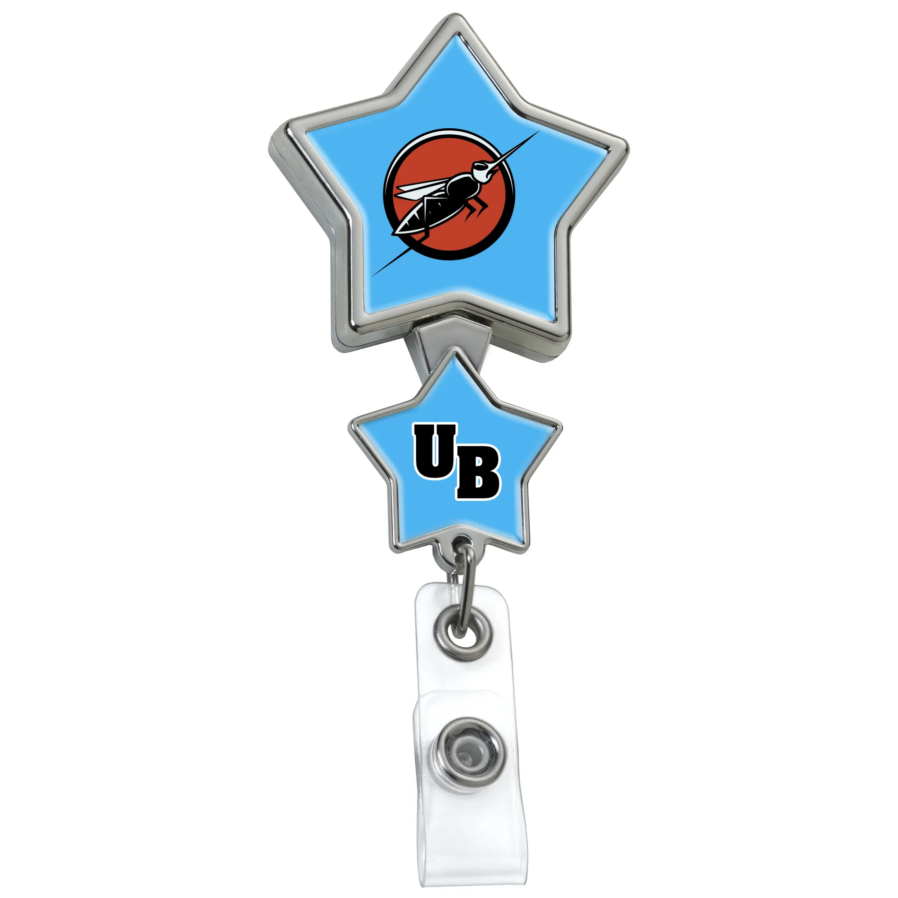 Chrome Double Up Star Retractable Badge Reel view 4