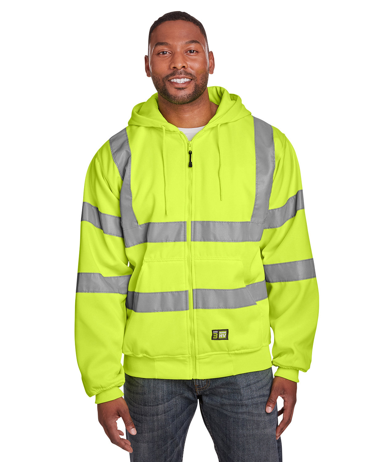 Berne Apparel Men's Tall Hi-Vis Class 3 Lined Full-Zip Hooded Sweatshirt
