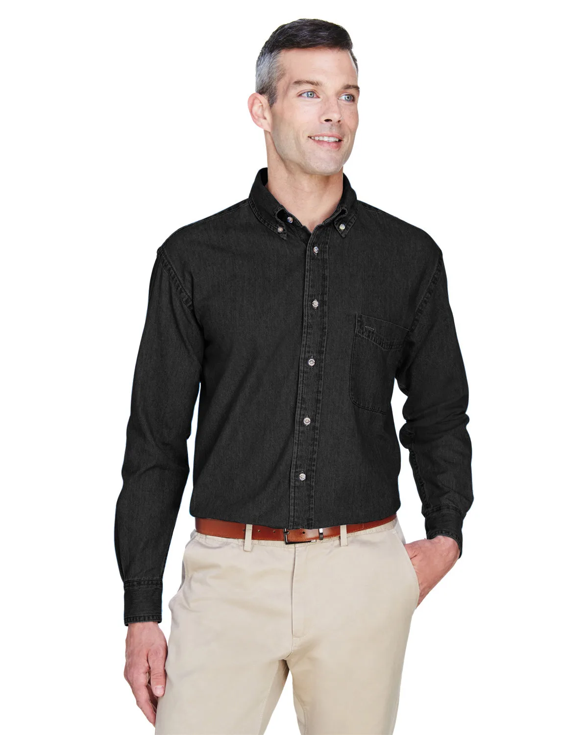 Harriton Men's Long Sleeve Denim Shirt view 3