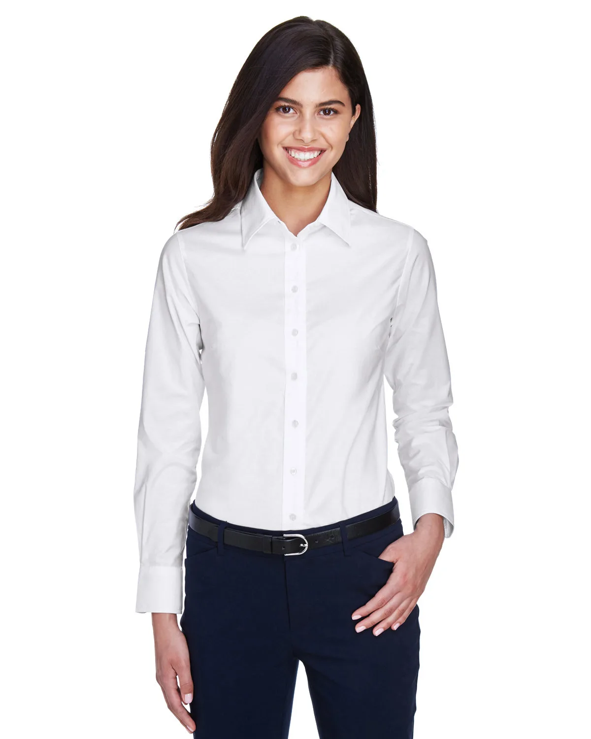 Harriton Women's Long Sleeve Oxford Dress Shirt view 3