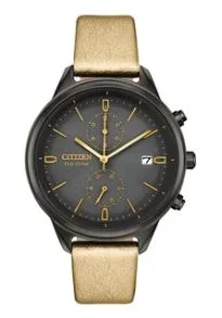 Citizen® Ladies Chandler Eco-Drive® Dark Grey Watch w/Gold Vegan Leather Strap