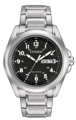 Citizen® Men's Eco-Drive® Stainless Steel Watch w/Black Dial & Oversized Numbers