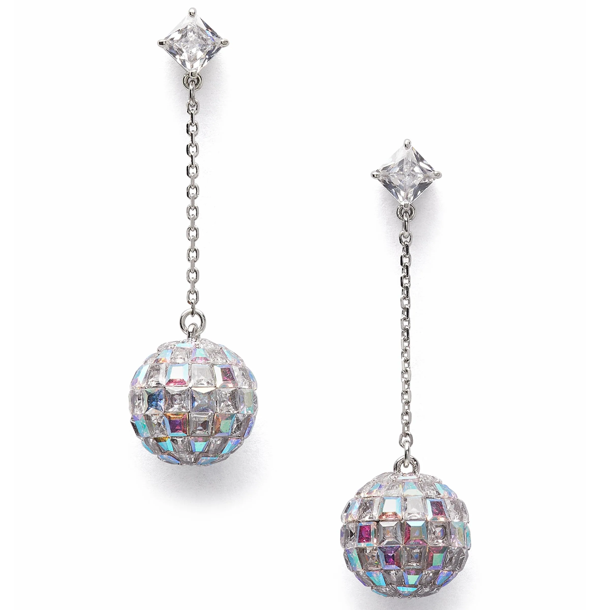 kate spade new york Beaming Bright Disco Ball Linear Earrings - Clear/Silver