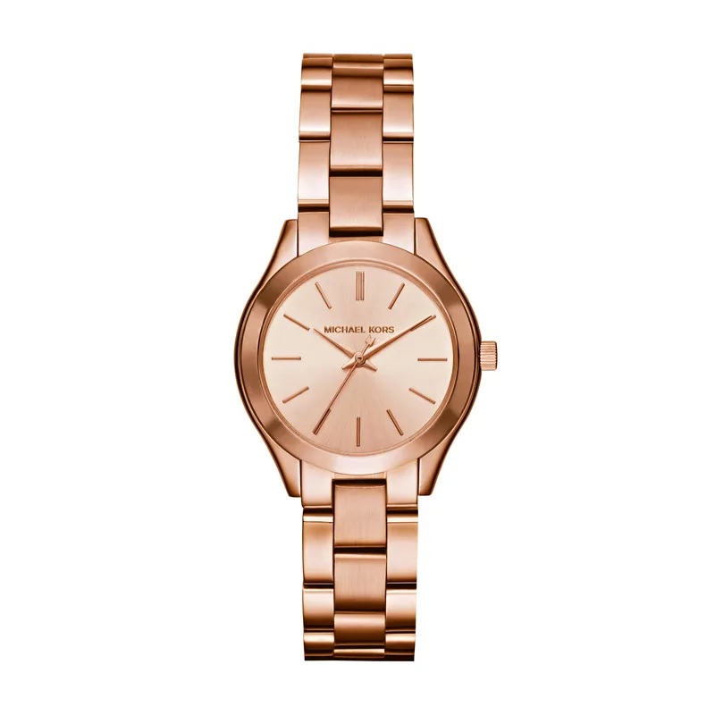 Michael Kors Ladies Mini Runway Rose Gold-Tone Ss Watch Rose Gold Dial