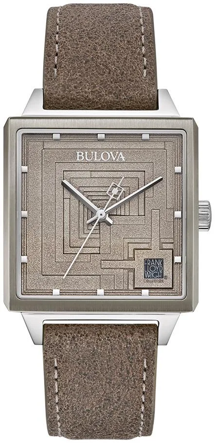 Bulova Watches Men's Frank Lloyd Wright Leather Strap Watch Gray Dial