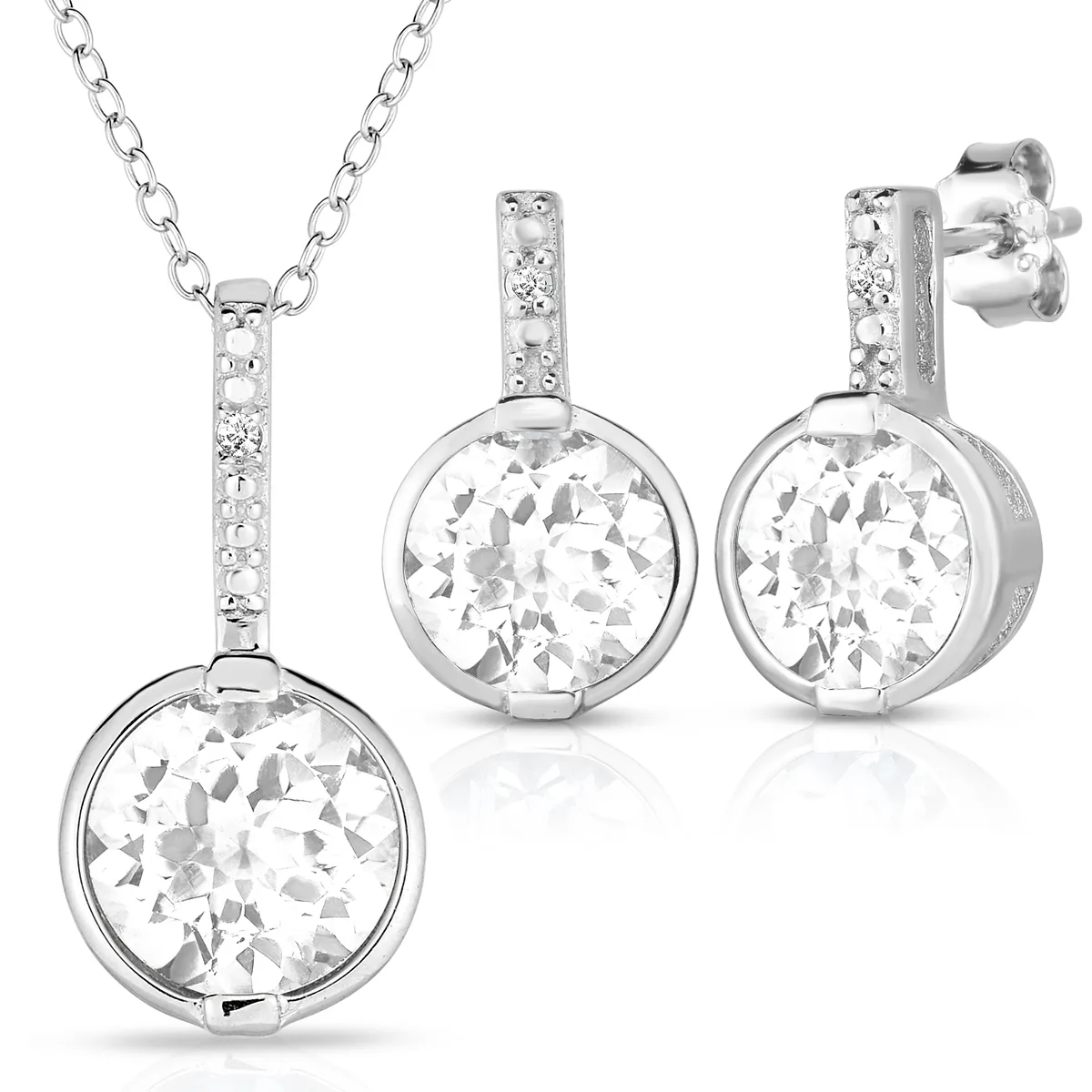 Jilco Inc White Topaz And Diamond Earrings And Necklace Set