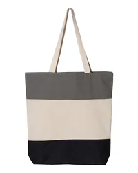 Q-Tees™ 11L Tri-Color Tote Bag — Black/Natural Beige/Light Gray