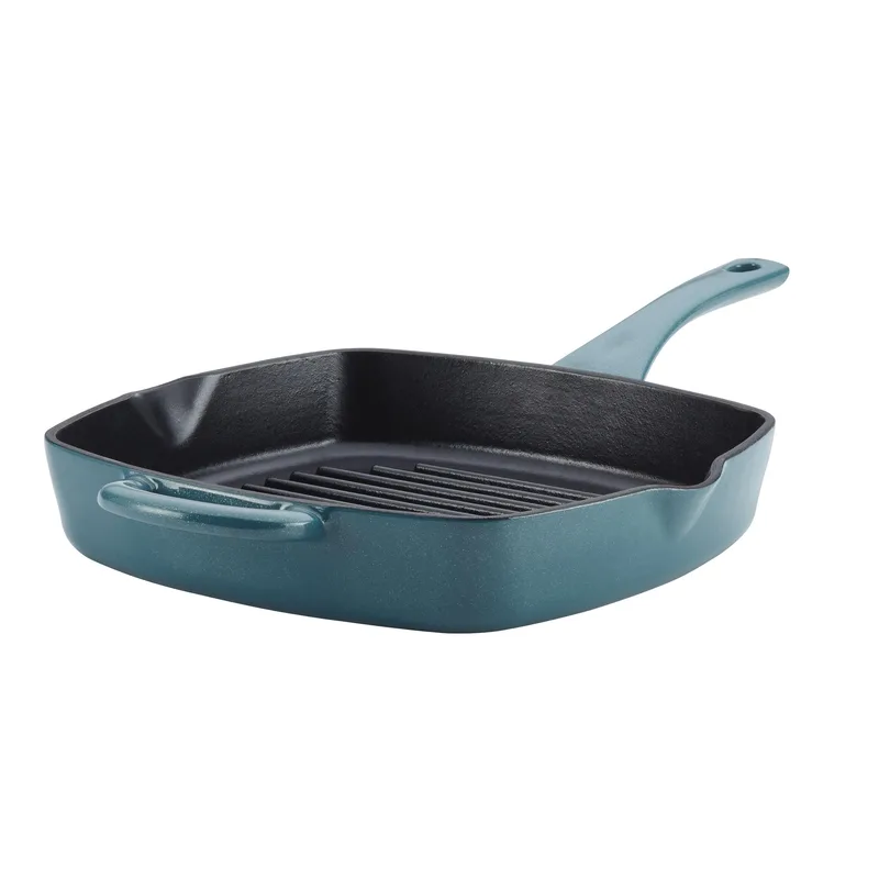 Ayesha Curry 10" Cast Iron Twilight Teal Blue Square Griddle Pan