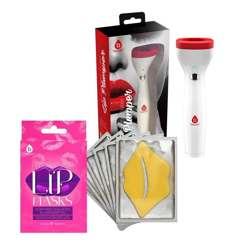 Pursonic Lip Care Power Duo: Hydrating Lip Masks (Pack Of 6) And Automatic Fuller Lip Plumper Device