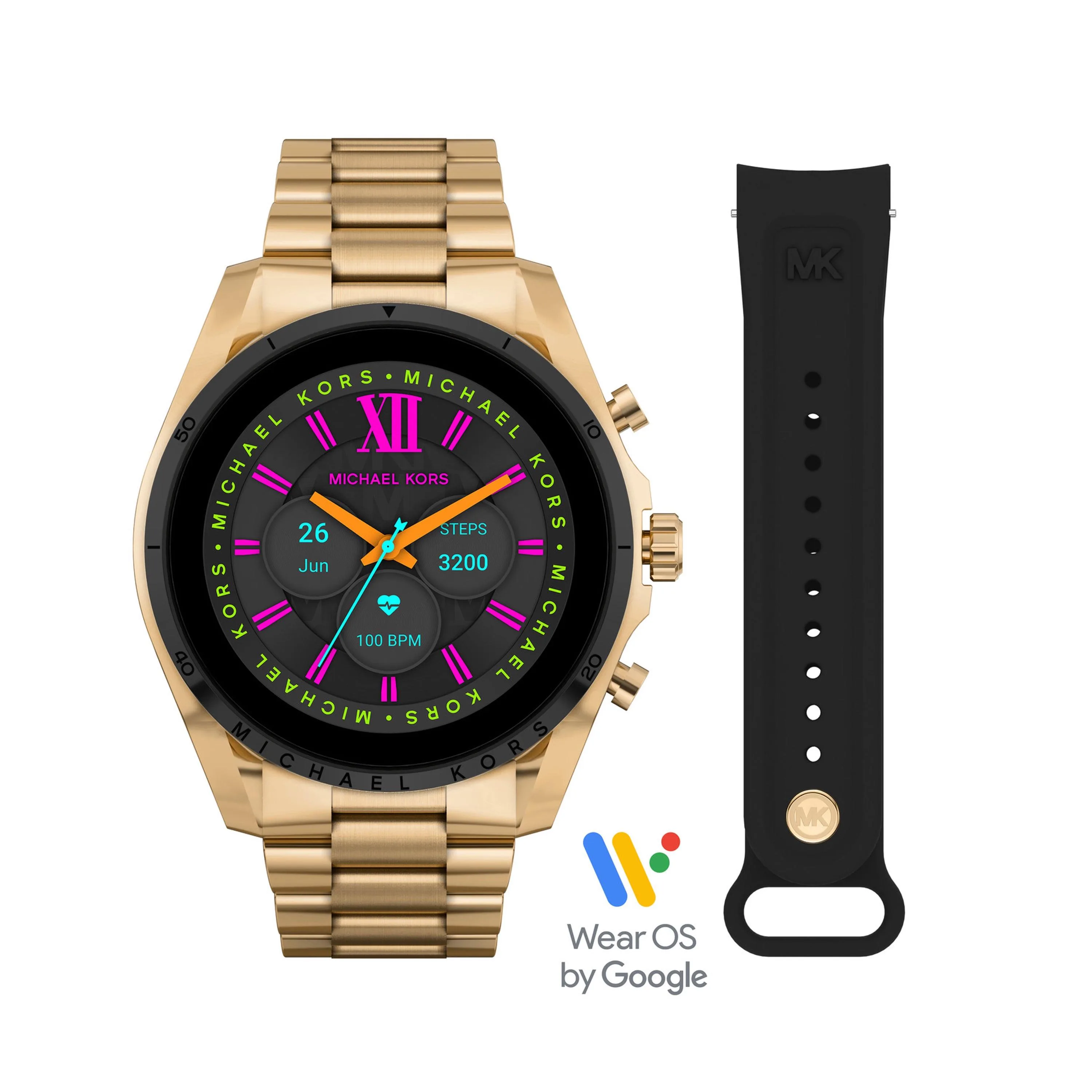 Michael Kors Unisex Bradshaw Gen 6 Hybrid Gold Stainless Steel Smartwatch W/ Black Strap