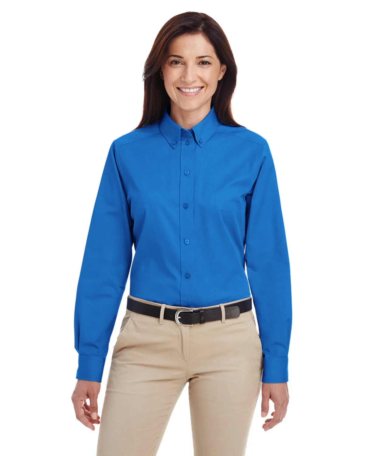 Harriton Ladies' Foundation Cotton Long-Sleeve Twill Shirt with Teflon™ view 4