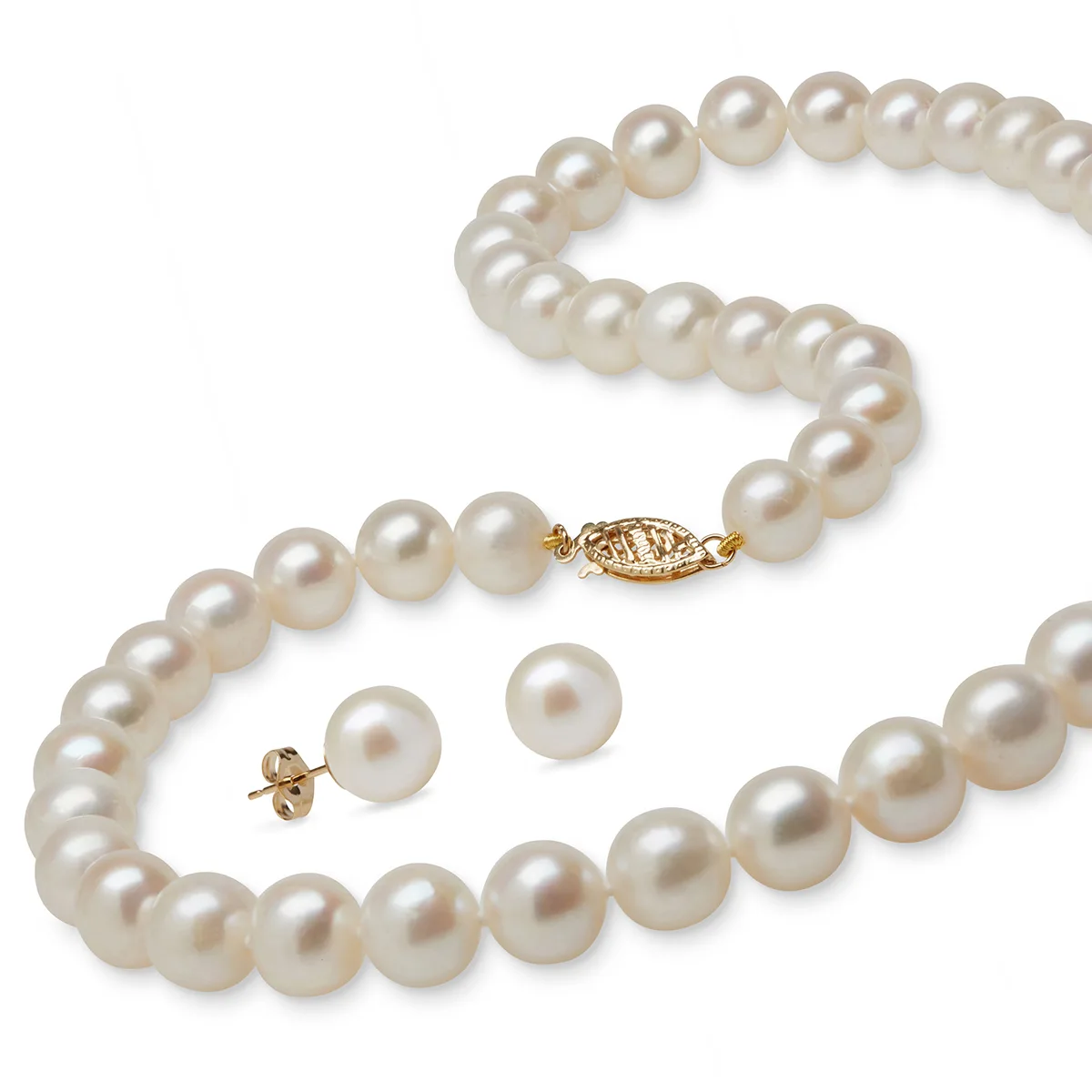 Jilco Inc Pearl Earrings & Necklace Set - Yellow Gold