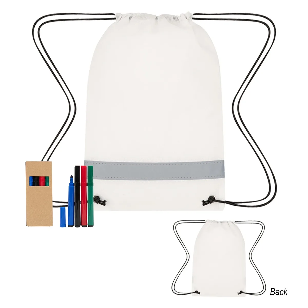 Lil' Bit Reflective Non-woven Coloring Drawstring Bag With 4-piece Washable Marker Set view 3