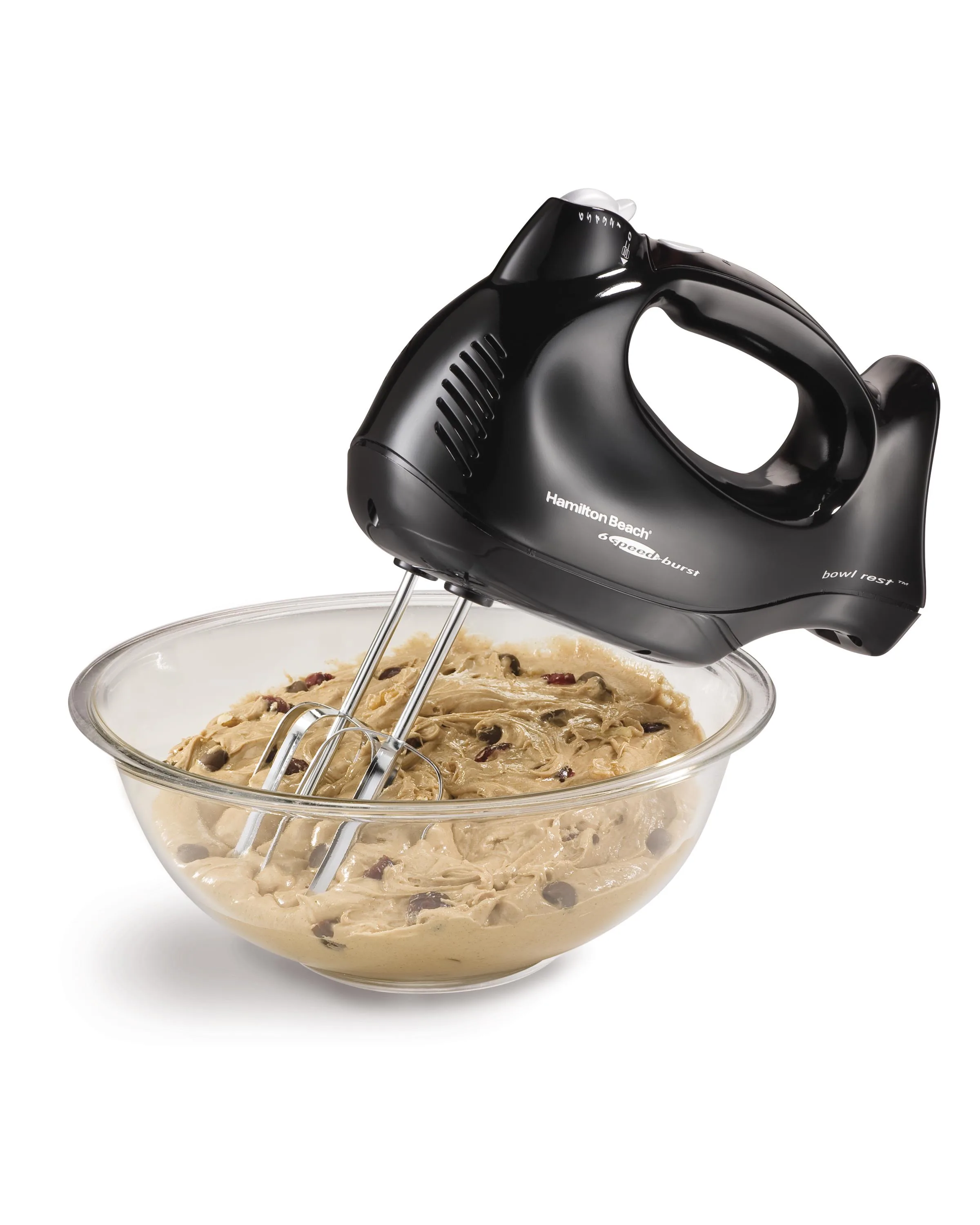 Hamilton Beach 6 Speed Hand Mixer w/Snap-On Case, 3 Attachments, Quickburst - Black