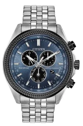 Citizen® Men's Eco-Drive® Perpetual Calendar Chrono Watch w/Blue-Gray Dial