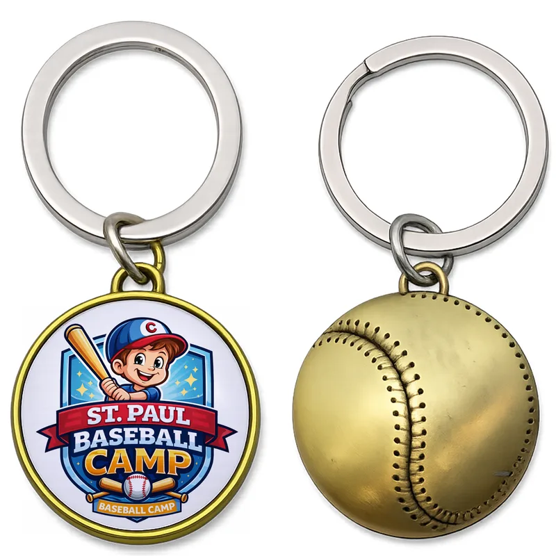 Baseball Shaped Metal Keychain