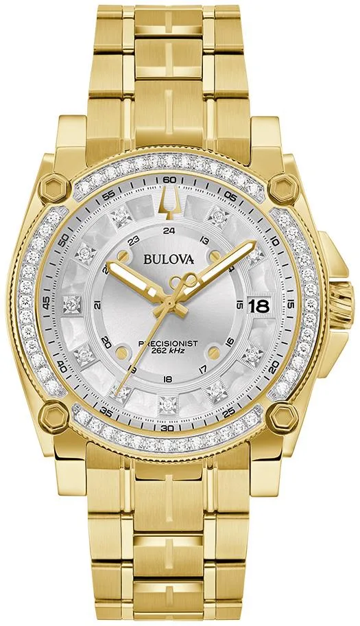 Bulova Watches Men's Precisionist Champlain Gold-Tone Stainless Steel Bracelet Silver-White Dial
