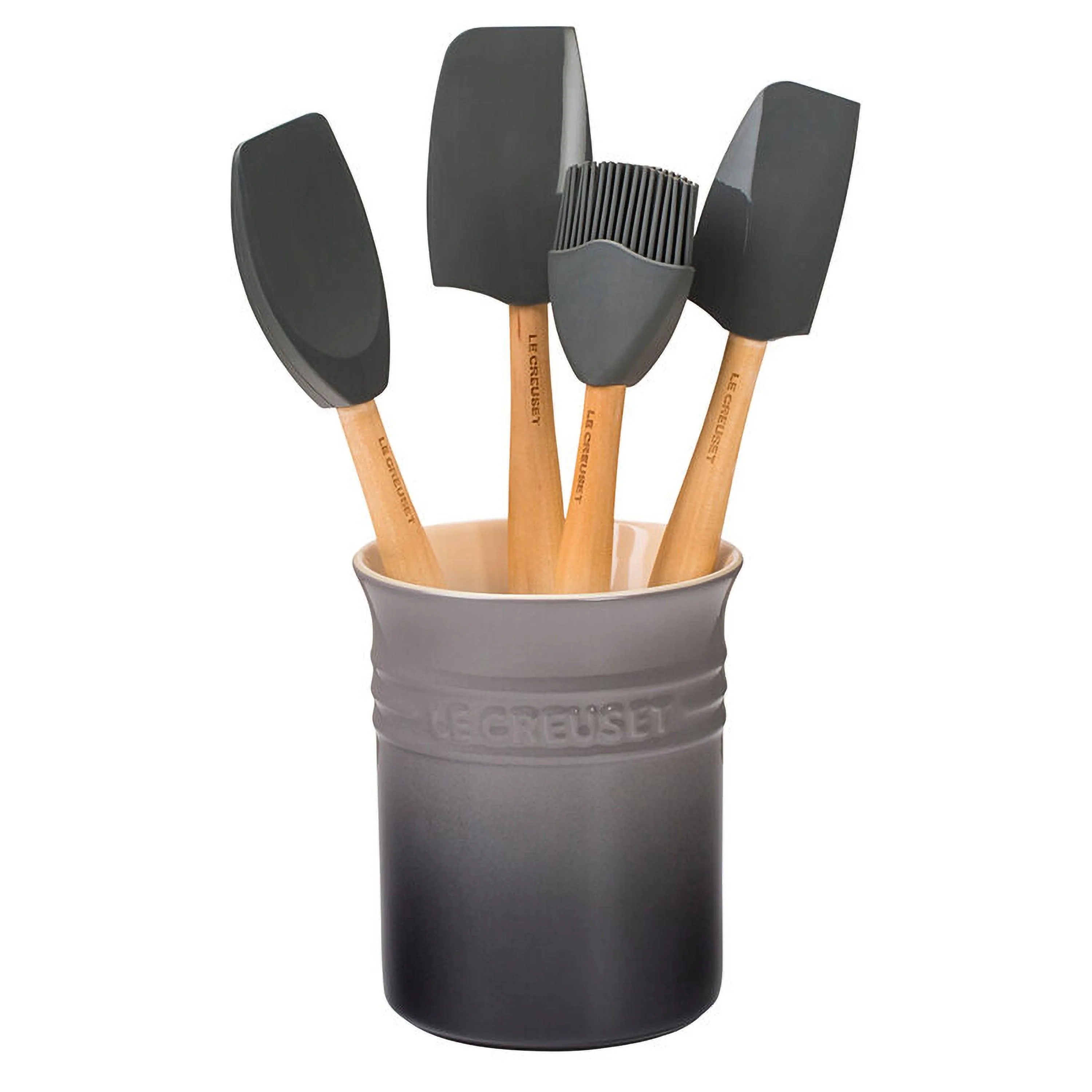 Le Creuset 5Pc Craft Series Silicone Utensil Set W/ Crock Oyster