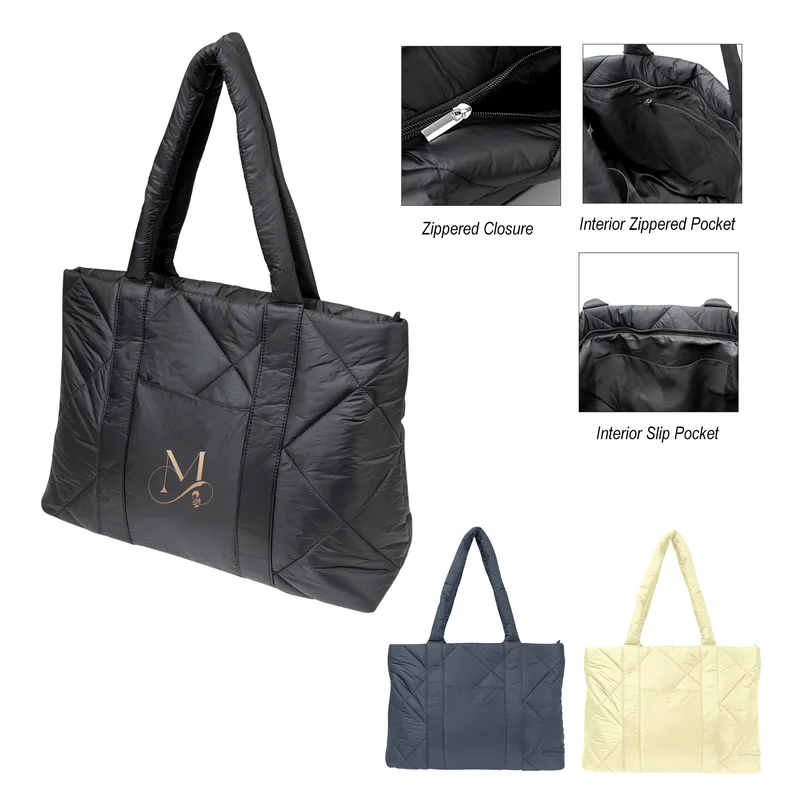 Luxe Quilted Puffer Tote Bag view 2