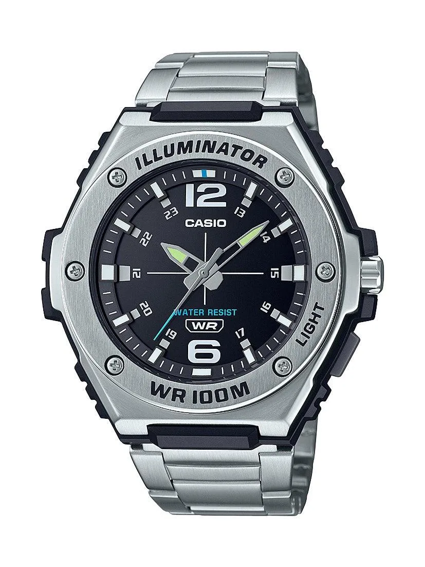 Casio Mens Dress Heavy-Duty Stainless Steel Analog Watch Black Dial