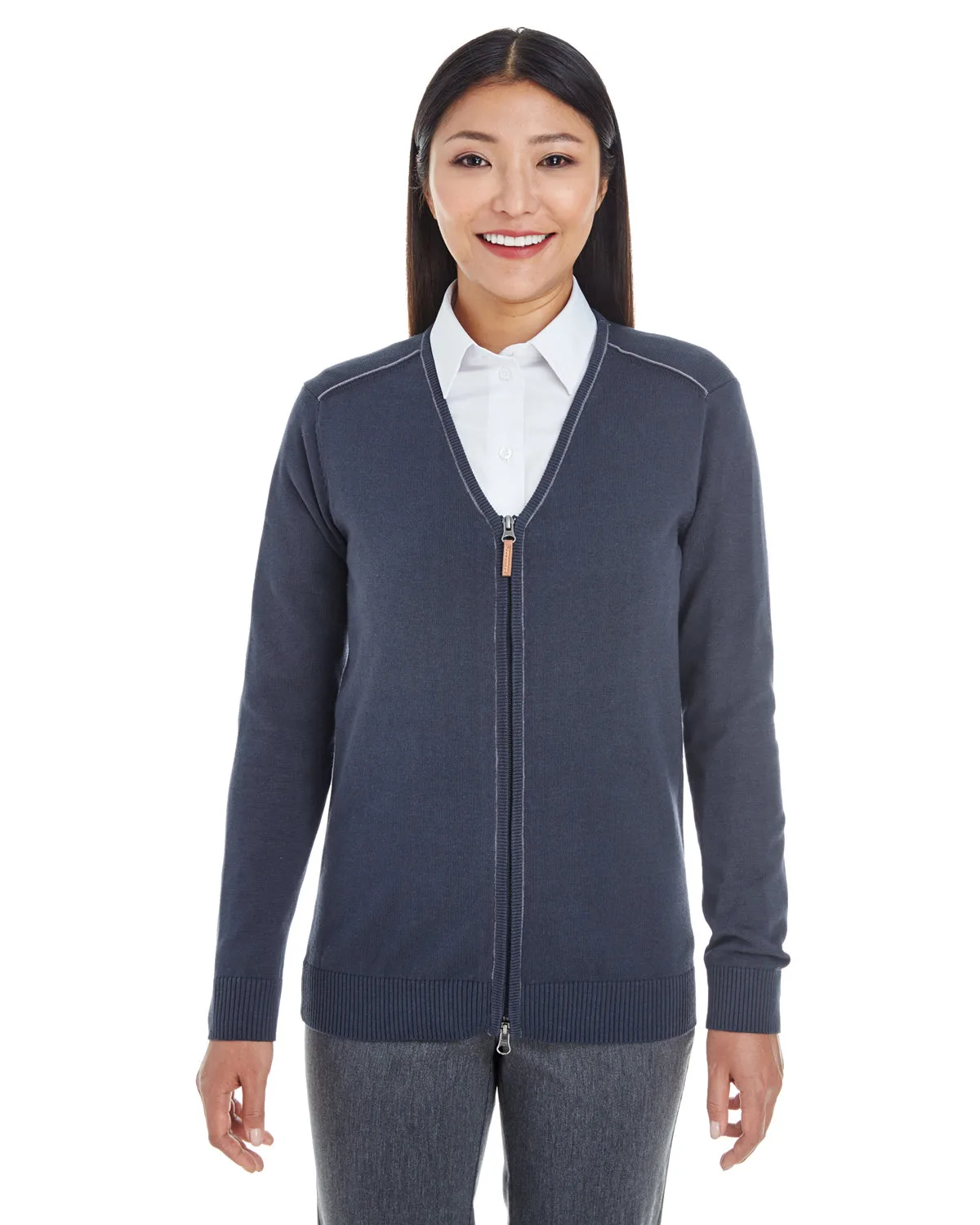 Devon and Jones Ladies' Manchester Fully-Fashioned Full-Zip Cardigan Sweater view 3