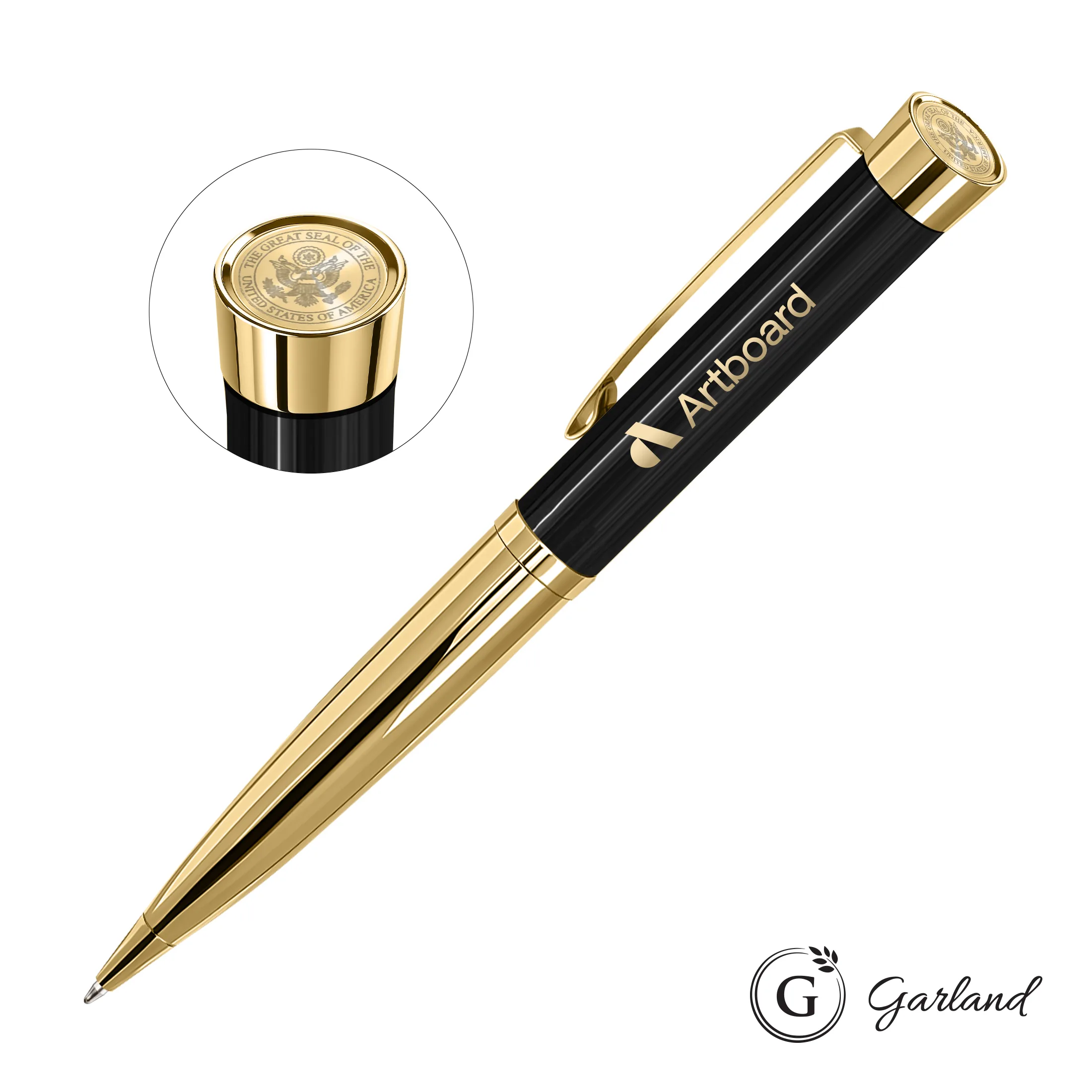 Custom Emblem, Ballpoint, Gold, Black / Chrome