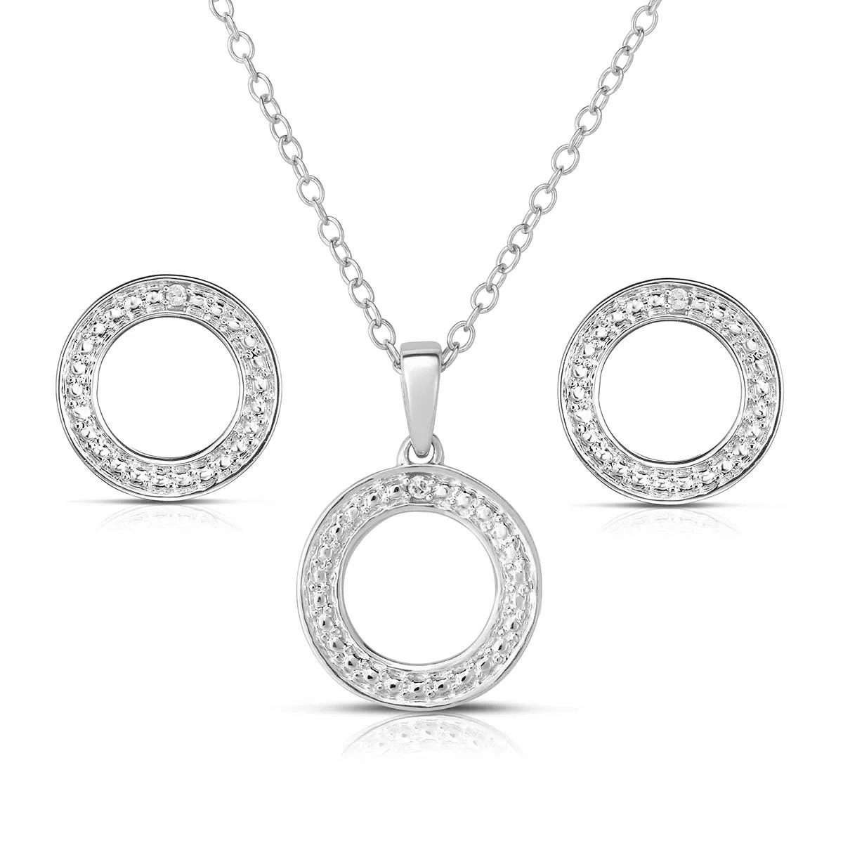 Jilco Inc Diamond Geometric Earring & Necklace Set - Sterling Silver