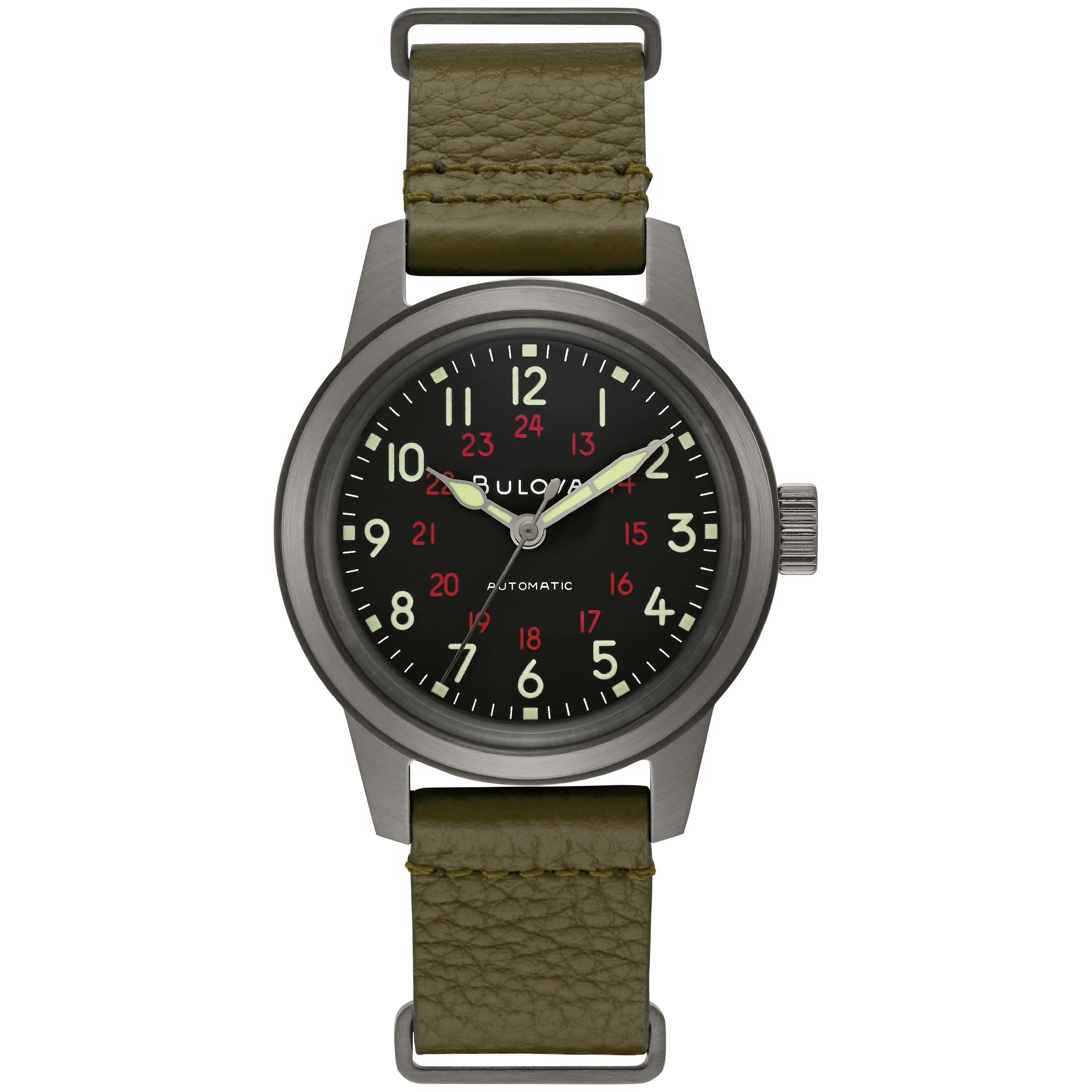 Bulova Watches Men's Military Hack Watch Green Leather Nato Strap