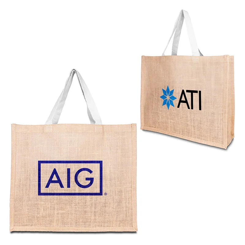 Jute Tote Bag w/Cotton Webbing Handle