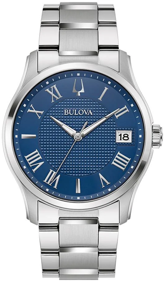 Bulova Watches Men's Classic Wilton Silver-Tone Stainless Steel Bracelet Watch Blue Dial