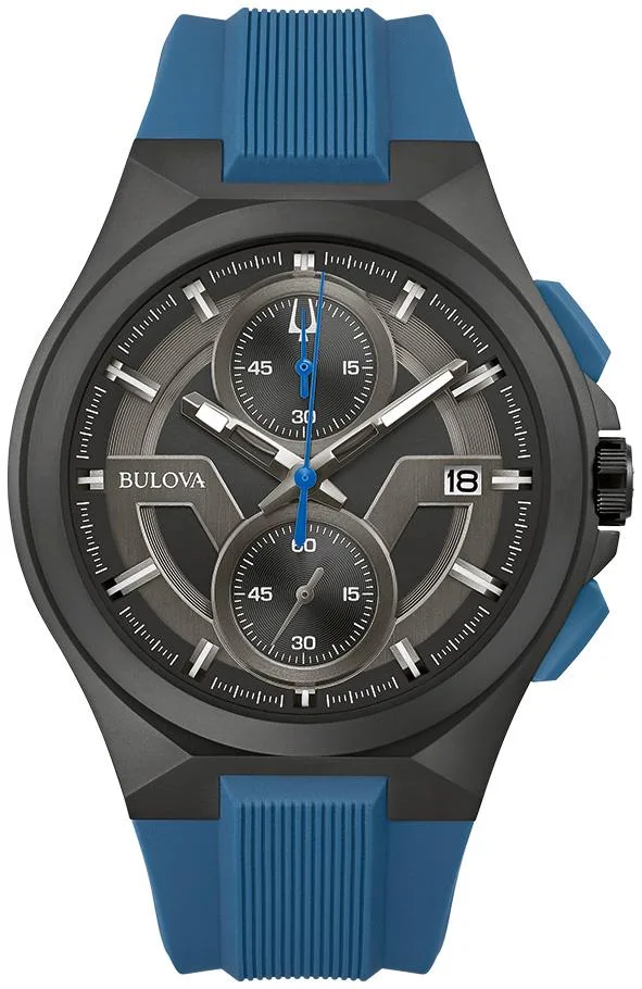 Bulova Watches Men's Maquina Chronograph Dial w/Blue Silicone Strap