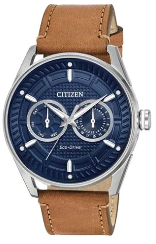 Citizen® Men's Drive CTO Eco-Drive® Brown Leather Strap Watch w/Blue Dial