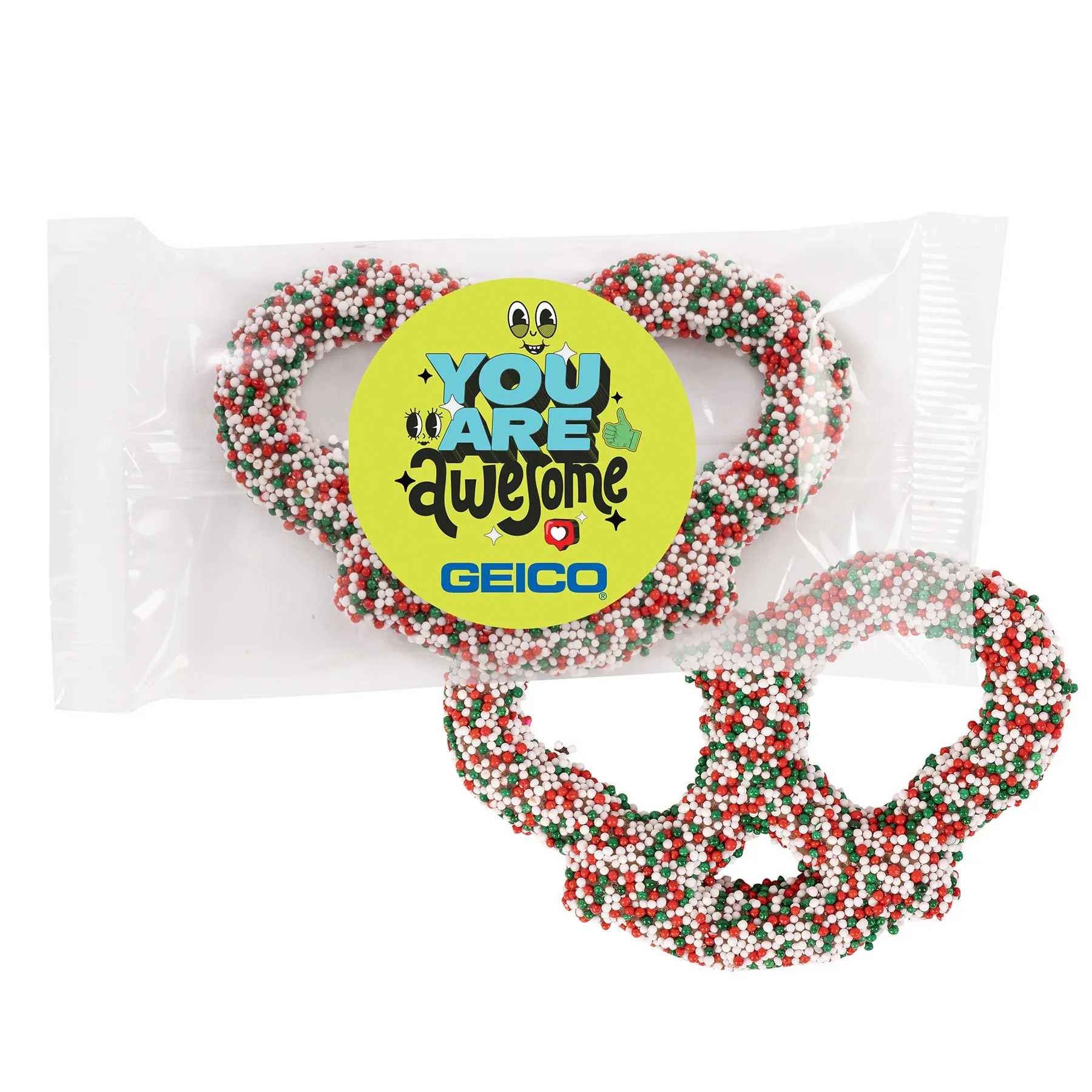Milk Chocolate 3 Ring Pretzels-Red, White & Green view 3