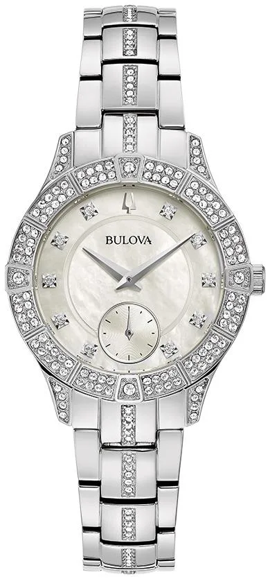 Bulova Watches Ladies' Crystal Dress Sport Watch, Silver-Tone