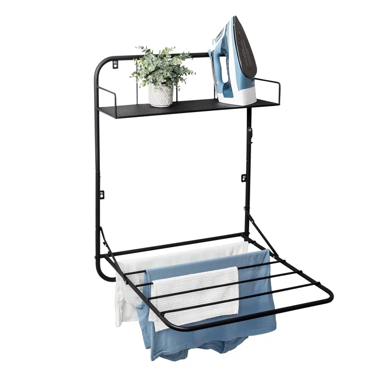 Honey-Can-Do Over-The-Door Or Wall Mount Folding Drying Rack & Shelf Black