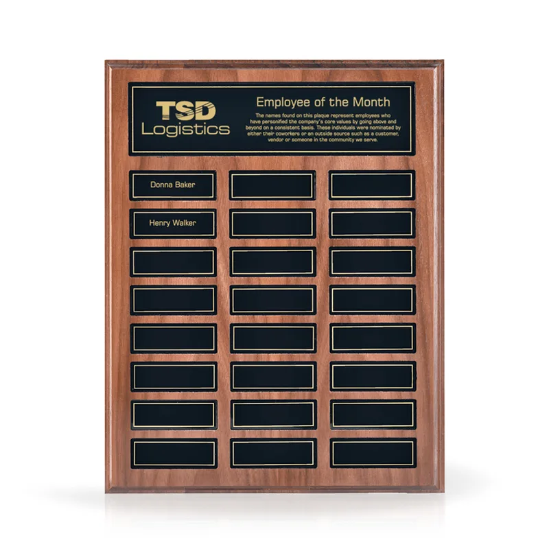 Contempo Magnetic Walnut Perpetual Award Plaque - 13x10.5, Vertical