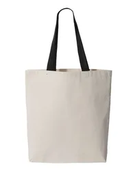 Q-Tees™ 11L Canvas Tote w/Contrast Color Handles — Natural Beige/Black
