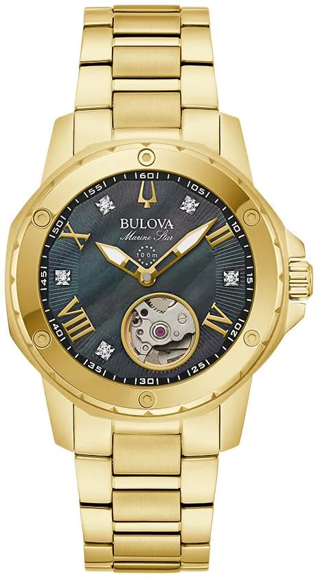 Bulova Watches Ladies' Marine Star Series A Stainless Steel Bracelet Watch Black Mop Dial