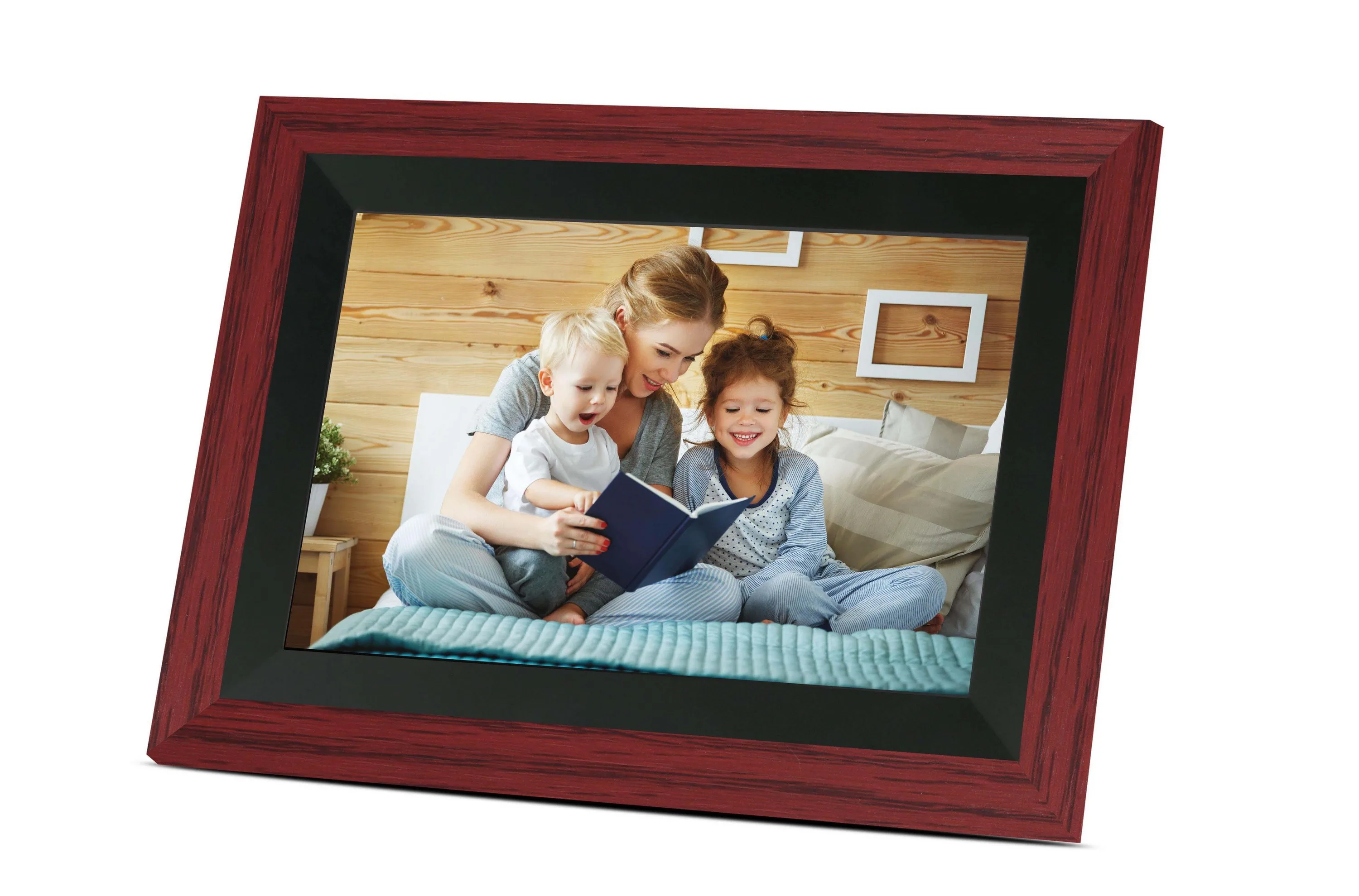 Bell+Howell 10.1" Smart Digital Photo Frame - Black/Cherry Red Wood