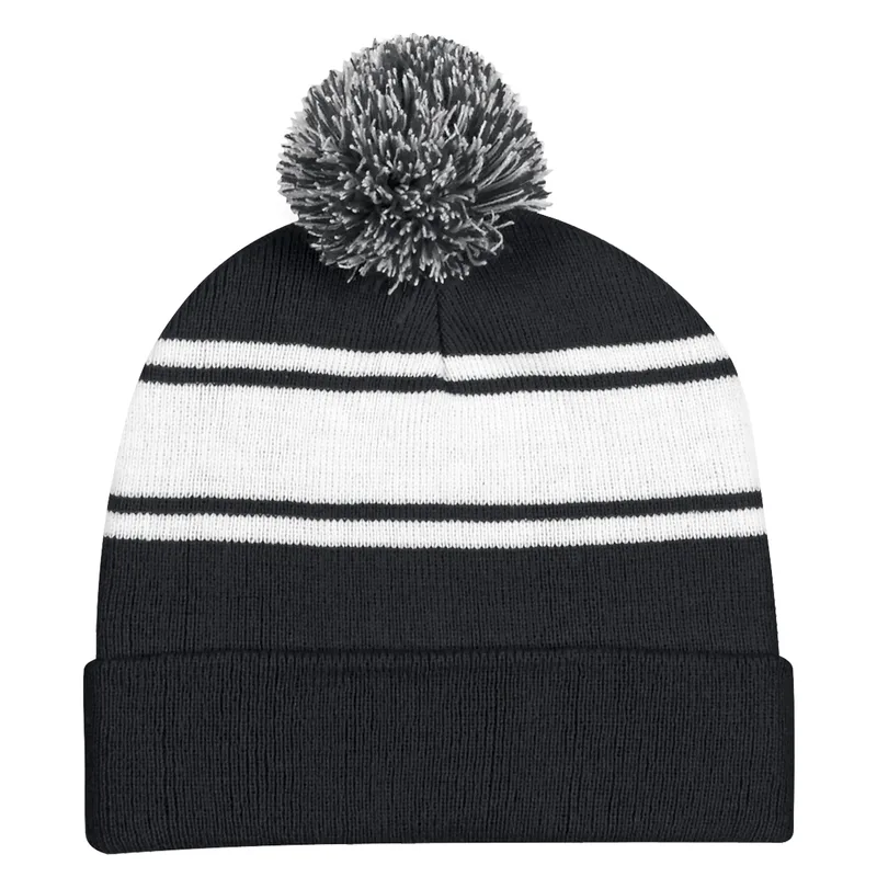 Two-tone Knit Pom Beanie With Cuff view 2